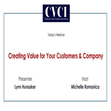Creating Value for Your Customers and Company