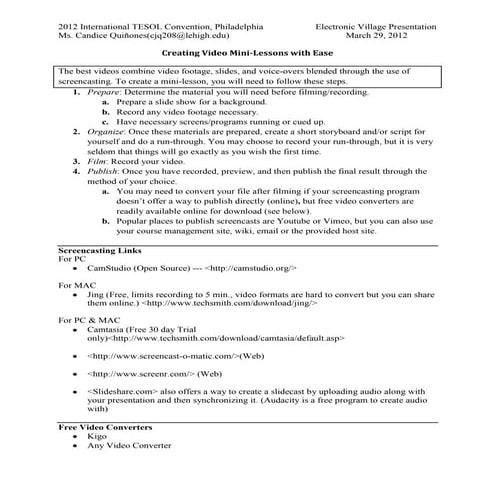 Creating video mini lessons with ease