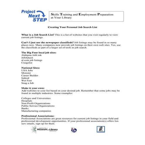 Creating your personal job search list | PDF