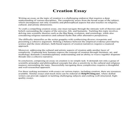 Creation Essay. College of Health and Allied Development