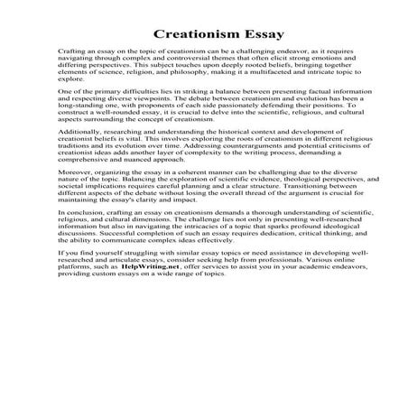 Creationism Essay. Creation ex nihilo philosophy essays