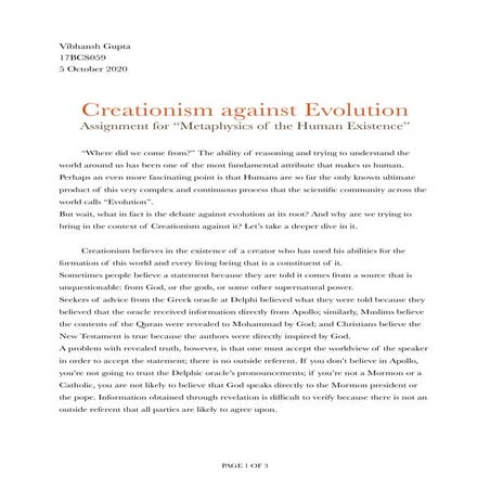 Creationism vs evolution