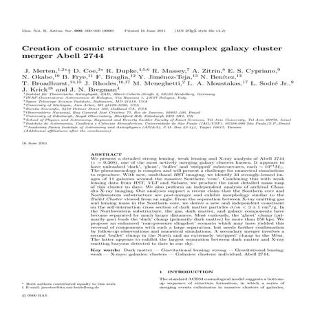 Creation of cosmic structure in the complex galaxy cluster  merger abell 2744