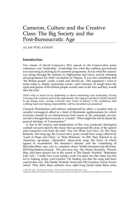 Cameron, Culture and the Creative Class - Alan Finlayson (2011)