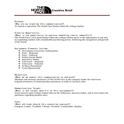 The North Face - Creative Brief