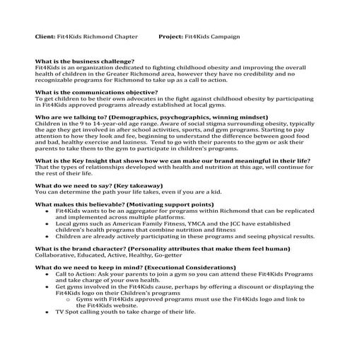 Creative brief fit4kids