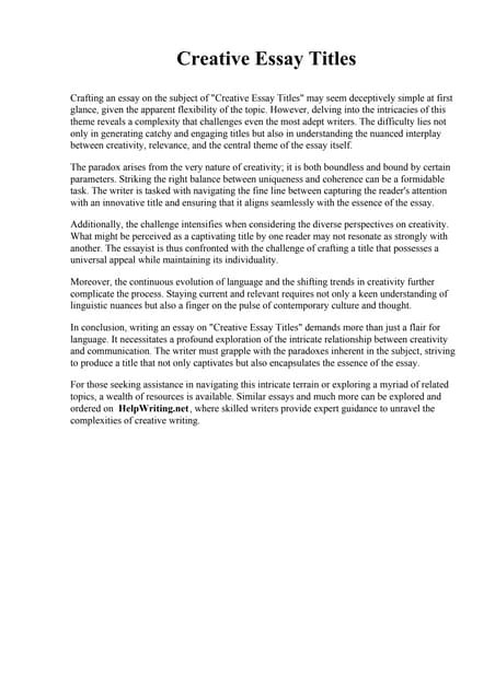 Creative Essay Titles pdf Creative Essay Titles pdf