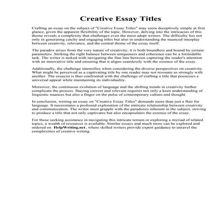 Creative Essay Titles. How to Come Up with a Title for an Essay? - Fast Essay...
