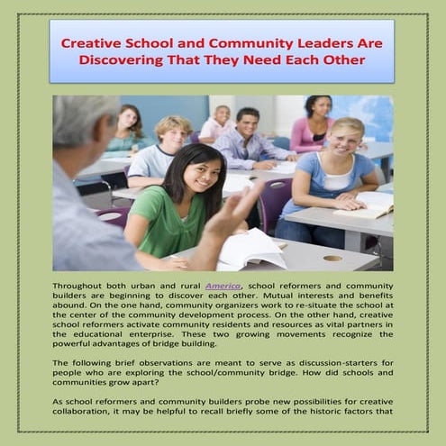 Creative School and Community Leaders Are Discovering That They Need Each Other