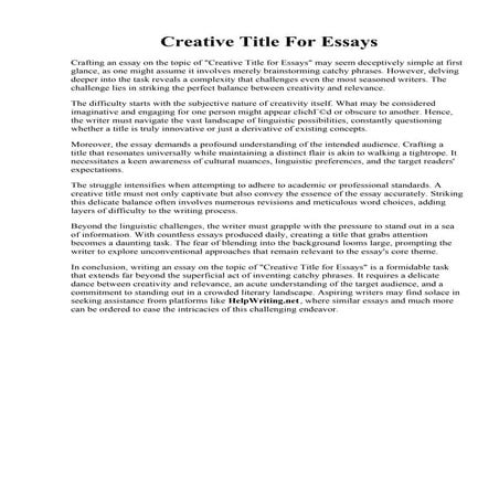 Creative Title For Essays