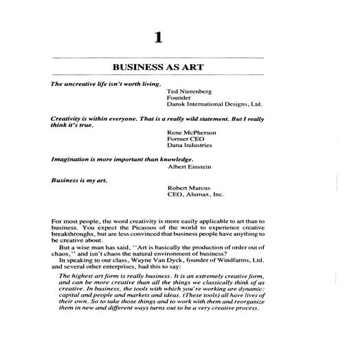 Business as Art by Stanford Business Professor Michael Ray