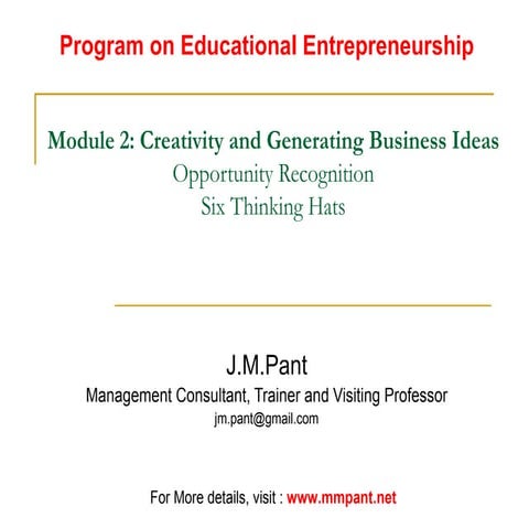 Creativity and generating business ideas by J.M. pant