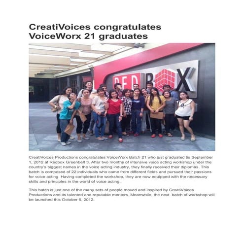 Creativoices congratulates voiceworx 21 graduates