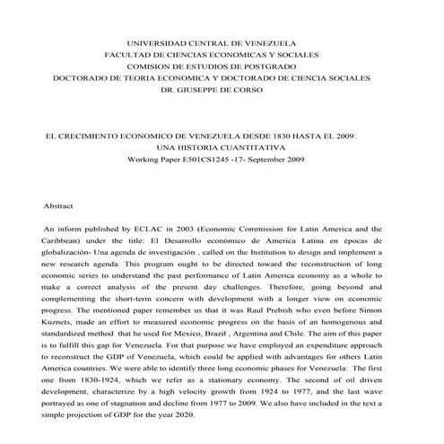 Crecimiento económico de venezuela desde 1830 hasta 2009