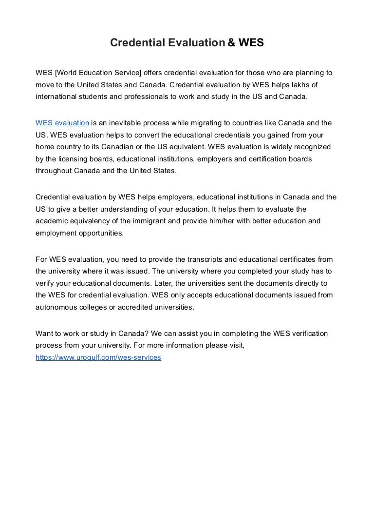 Credential evaluation & wes