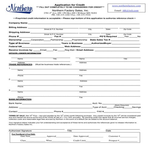 Northern Credit Application