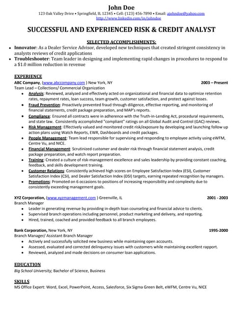 Distressed analyst resume