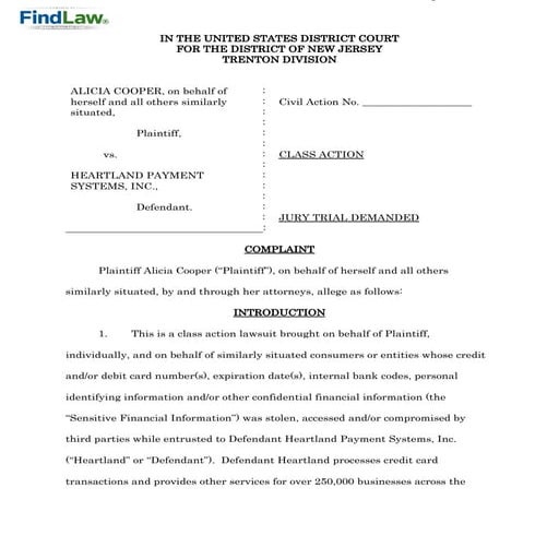Heartland Credit Card Security Breach Lawsuit
