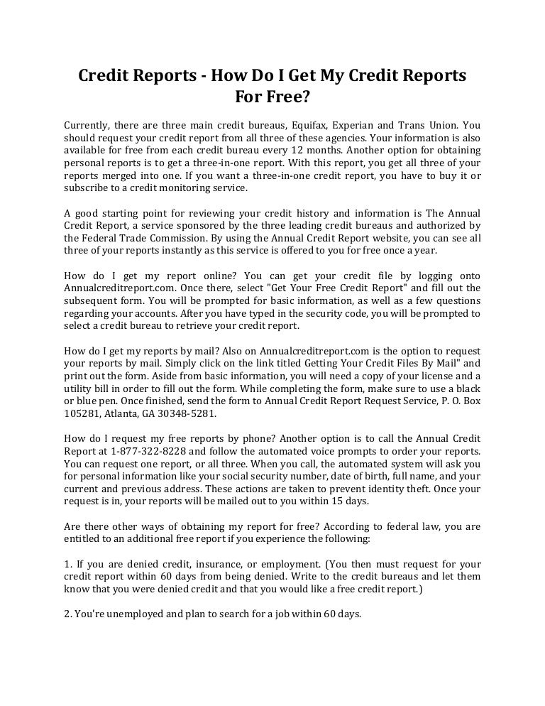 Credit reports how do i get my credit reports for free