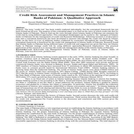 Credit risk assessment and management practices in islamic banks of pakistan