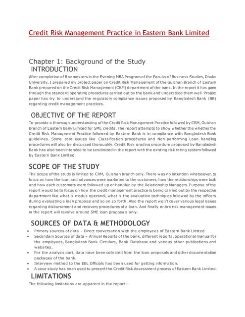 dissertation credit risk management system in a cb in the uk