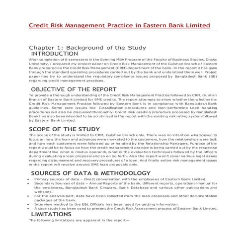Credit risk management practice in eastern bank limited