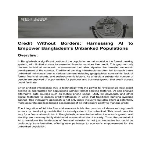 Credit Without Borders: AI and Financial Inclusion in Bangladesh