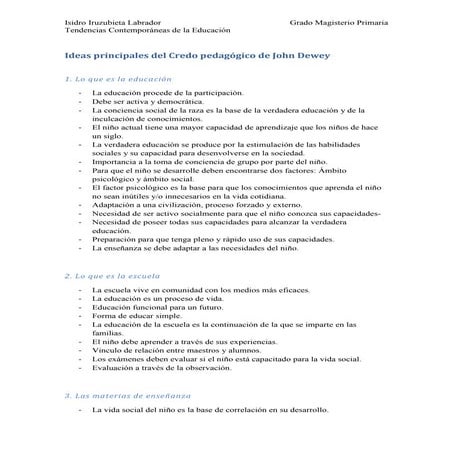 Mi credo pedagógico de John Dewey | PDF