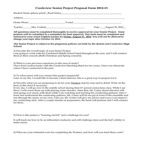 Creekview senior project proposal form 2012 | PDF