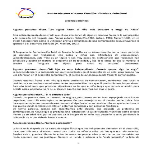 CREENCIAS ERRÓNEAS SOBRE AUTISMO. ASOCIACIÓN ALANDA  