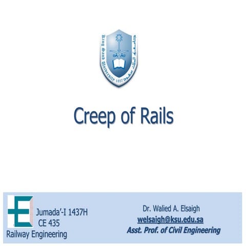 06 Creep of Rails (Railway Engineering Lectures هندسة السكك الحديدية & Dr. Wa...
