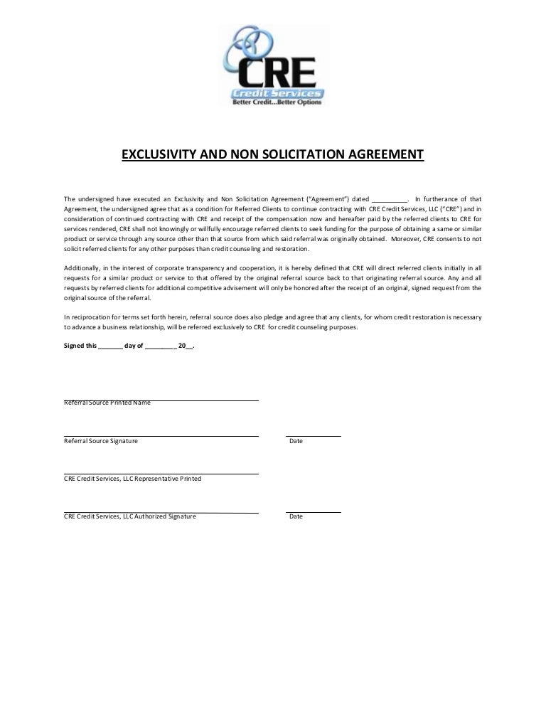 Cre Exclusivity And Non Solicitation Agreement 1
