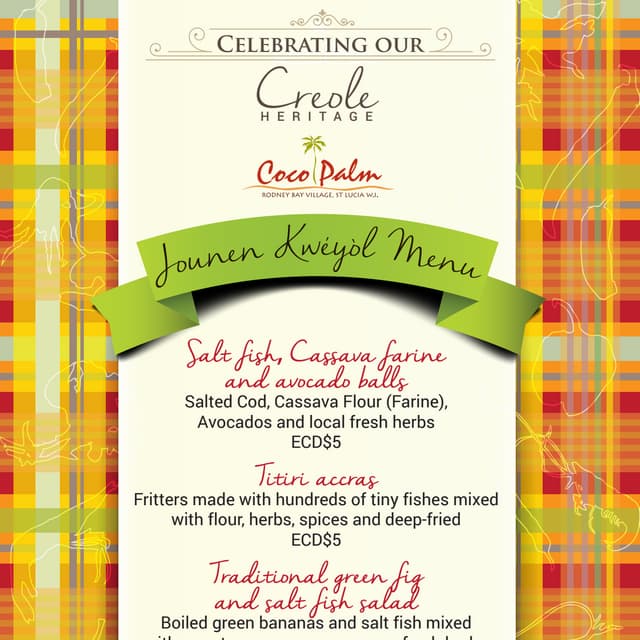 Coco Palm Creole Day menu