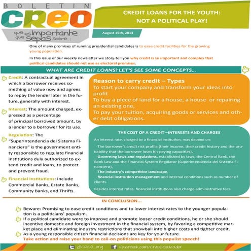 Weekly Newsletter - Credit Loans for the Youth
