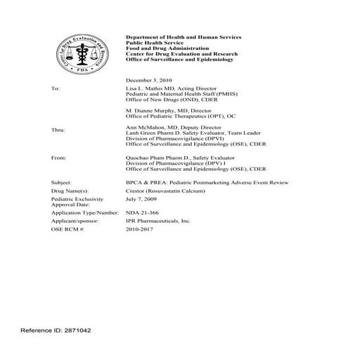 Global Medical Cures™ | Crestor- Post Marketing Adverse Event Review