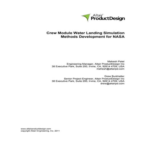 Engineering Paper - Orion Crew Module Water Landing Simulation at NASA