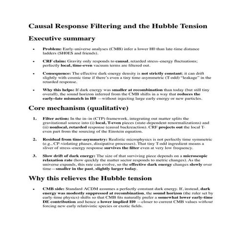 CRF and  Hubble Tension application paper