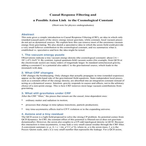 Overview of CRF and axion for undergraduates