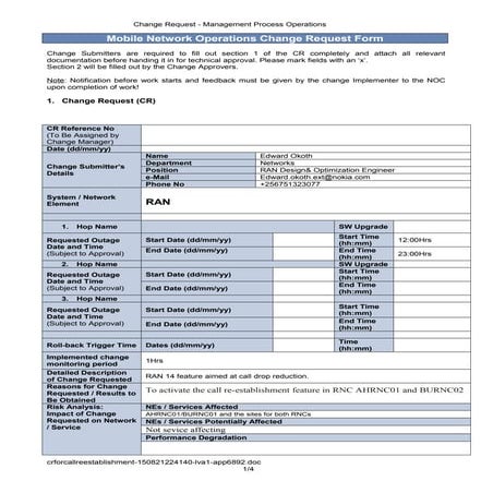 Cr for call re establishment