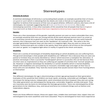 Stereotypes crib sheet