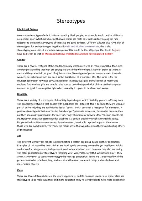 Stereotypes-description and analysis of stereotypes | PPT