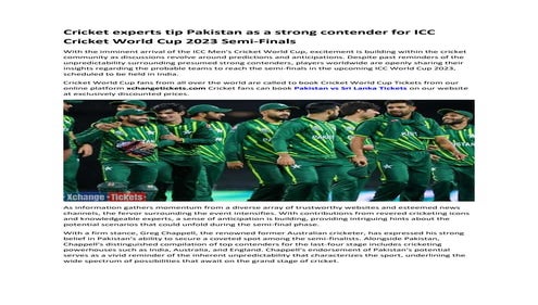 Cricket experts tip Pakistan as strong contender for ICC World Cup 2023 Semi....