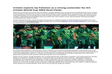 Cricket experts tip Pakistan as strong contender for ICC World Cup 2023 Semi....