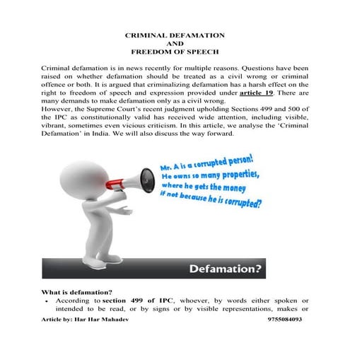 Criminal defamation