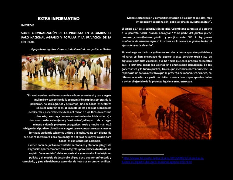 Criminalizacion De La Protesta Y Paro Nacional Agrario Primer Balance