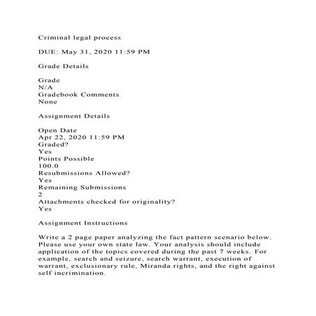 Criminal legal processDUE May 31, 2020 1159 PMGrade Detail.docx