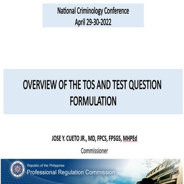 Comprehensive Guide to TOS and Test Question Formulation for Licensure ...