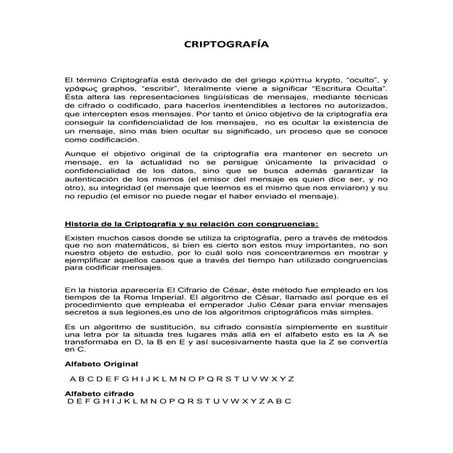 Criptografía y congruencias para trabajo