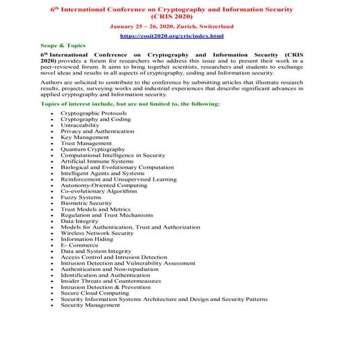 6th International Conference on Cryptography and Information Security (CRIS 2...