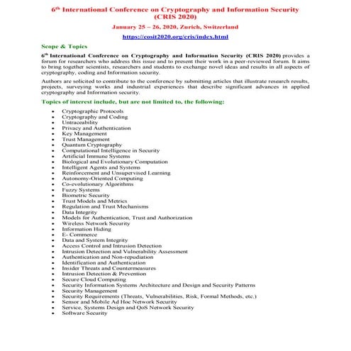 6th International Conference on Cryptography and Information Security (CRIS 2...